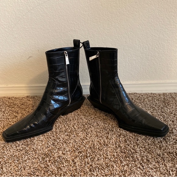 ZARA Black Croco Embossed Faux Leather Ankle Women’s Boots Sz US 8-8.5M (39EU) - Picture 8 of 15